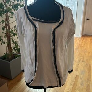 Women's White and Black Trim Cardigan Top